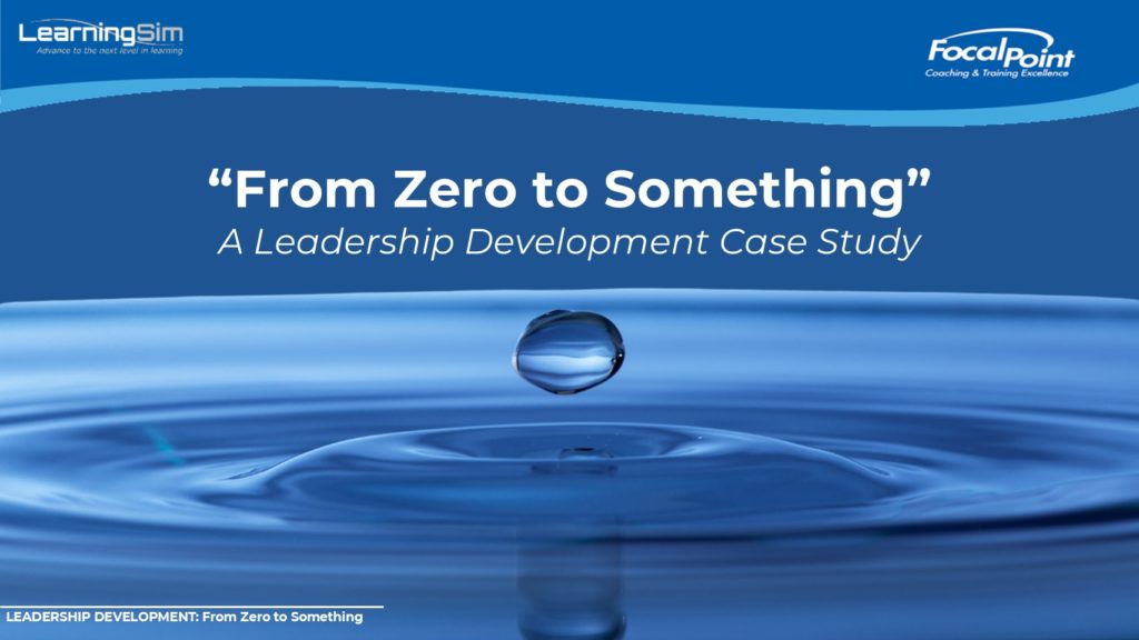 Image of a pebble's rippling effect on a still pond with the title of the presentation, "From Zero to Something: A Leadership Development Case Study."